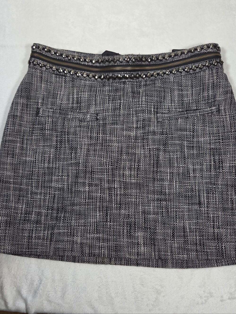 H&M Beaded Waist Tweed Mini Skirt in Gray and Black
